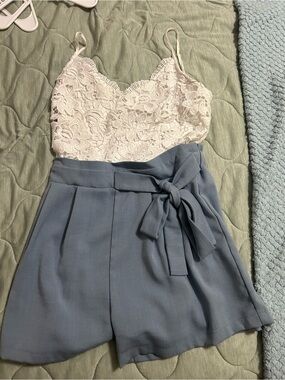 Love Tree White Lace Cami and White Tie-Front Shorts Set